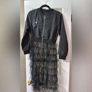 Black Bomber Jacket with Sheer Tulle Skirt